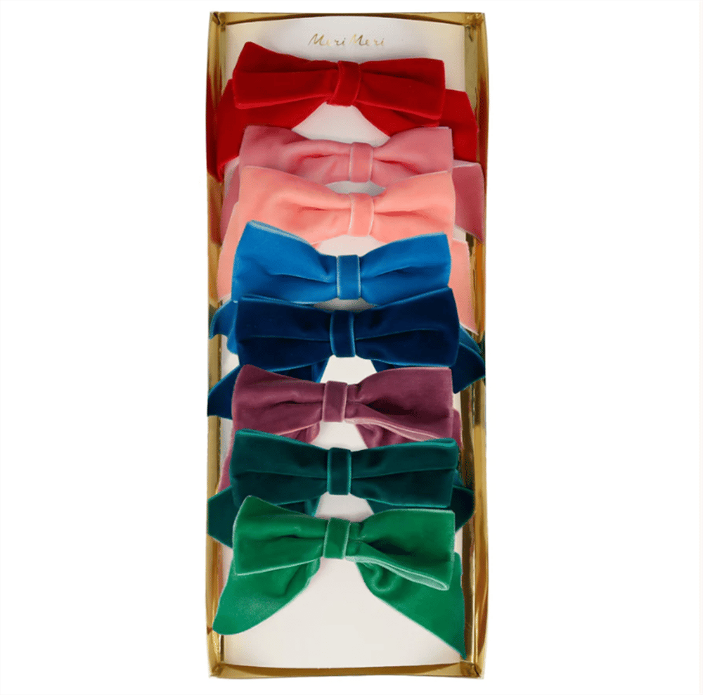 Meri Meri - Radiant Velvet Bow Hair Clips - Parlak Kadife Fiyonklu Tokalar