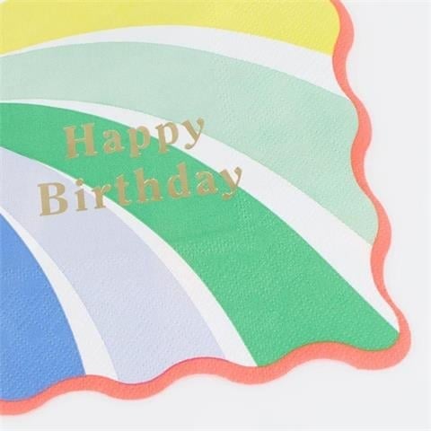 Meri Meri - Rainbow Swirl Happy Birthday Large Napkins - Gökkuşağı Desenli Happy Birthday Peçeteler - L - 16 Adet