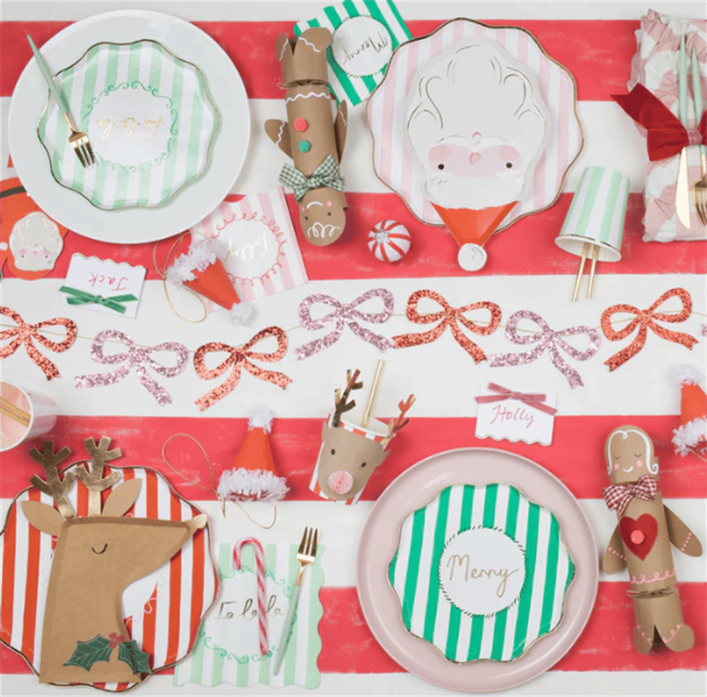 Meri Meri - Red & Pink Glitter Bow Garland - Kırmızı & Pembe Parıltılı Kurdele Asılan Süs