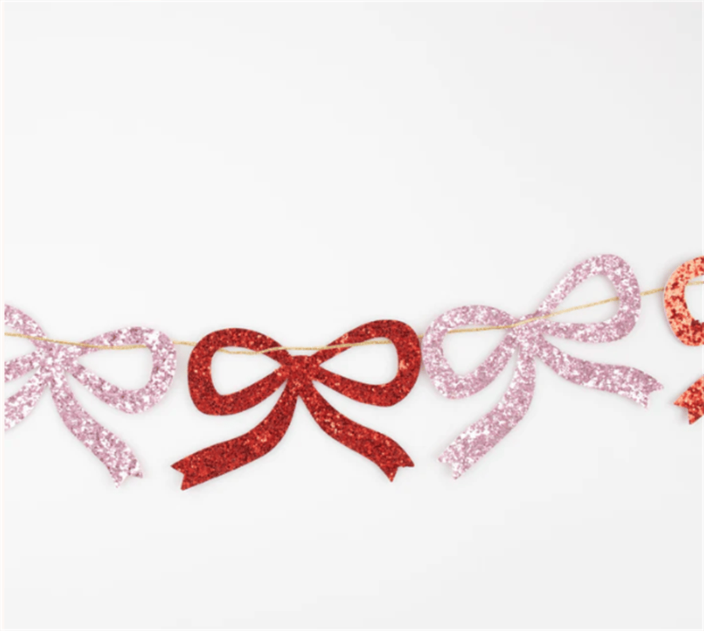 Meri Meri - Red & Pink Glitter Bow Garland - Kırmızı & Pembe Parıltılı Kurdele Asılan Süs