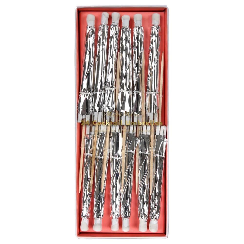 Meri Meri - Silver Long Cocktail Umbrellas - Gümüş Uzun Kokteyl Şemsiyeleri