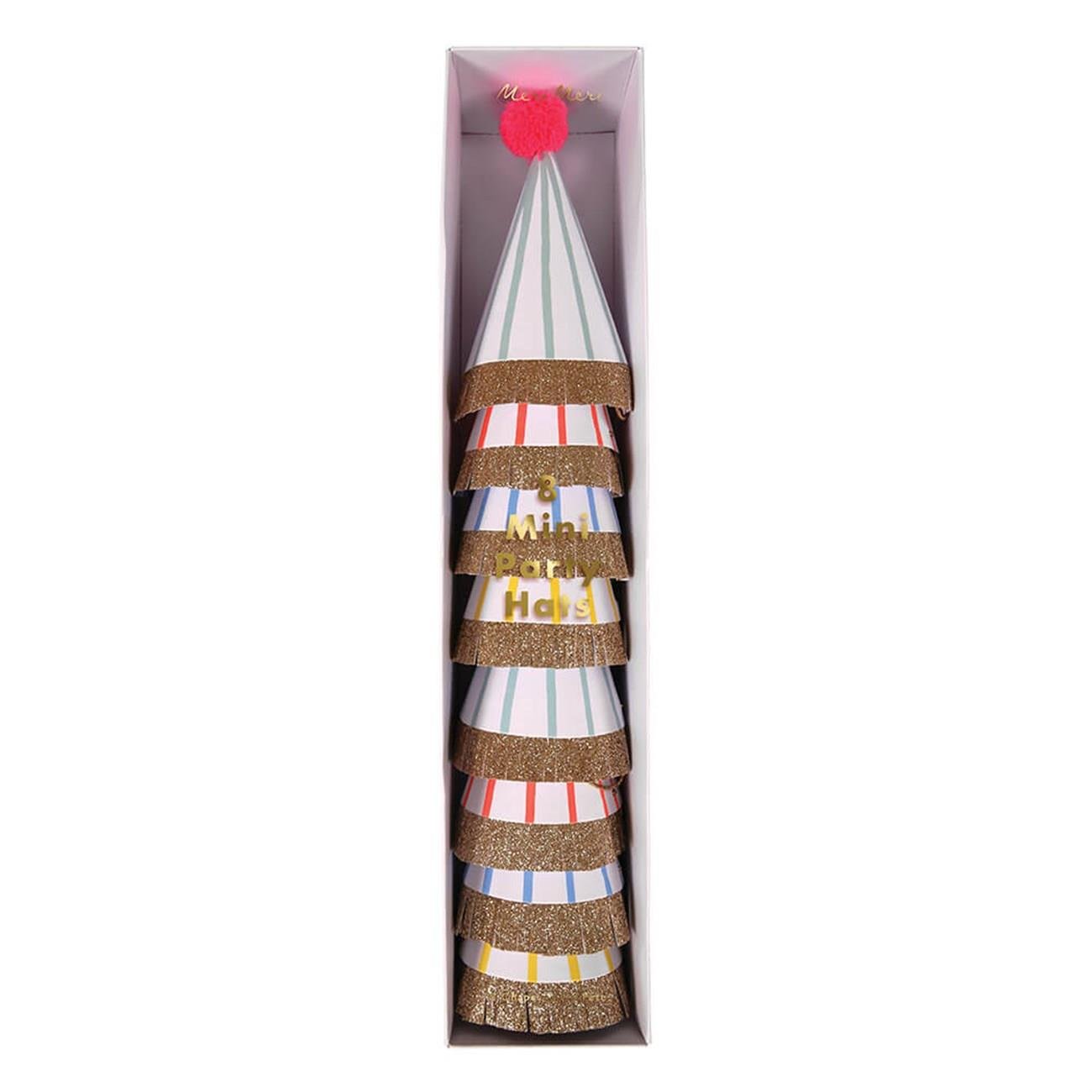 Meri Meri - Stripe & Pompom Mini Party Hats - Çizgili & Ponponlu Mini Parti Şapkaları