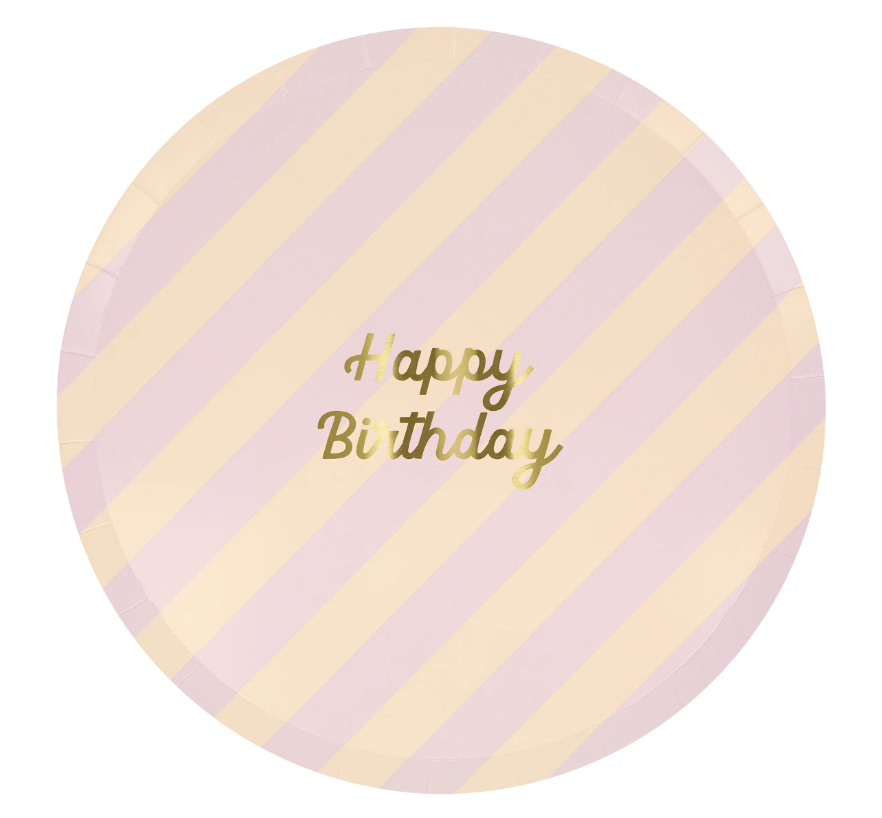 Meri Meri - Stripe Happy Birthday Dinner Plates - Çizgili Happy Birthday Tabaklar (L) (x8)