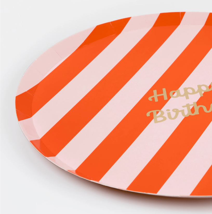 Meri Meri - Stripe Happy Birthday Dinner Plates - Çizgili Happy Birthday Tabaklar (L) (x8)