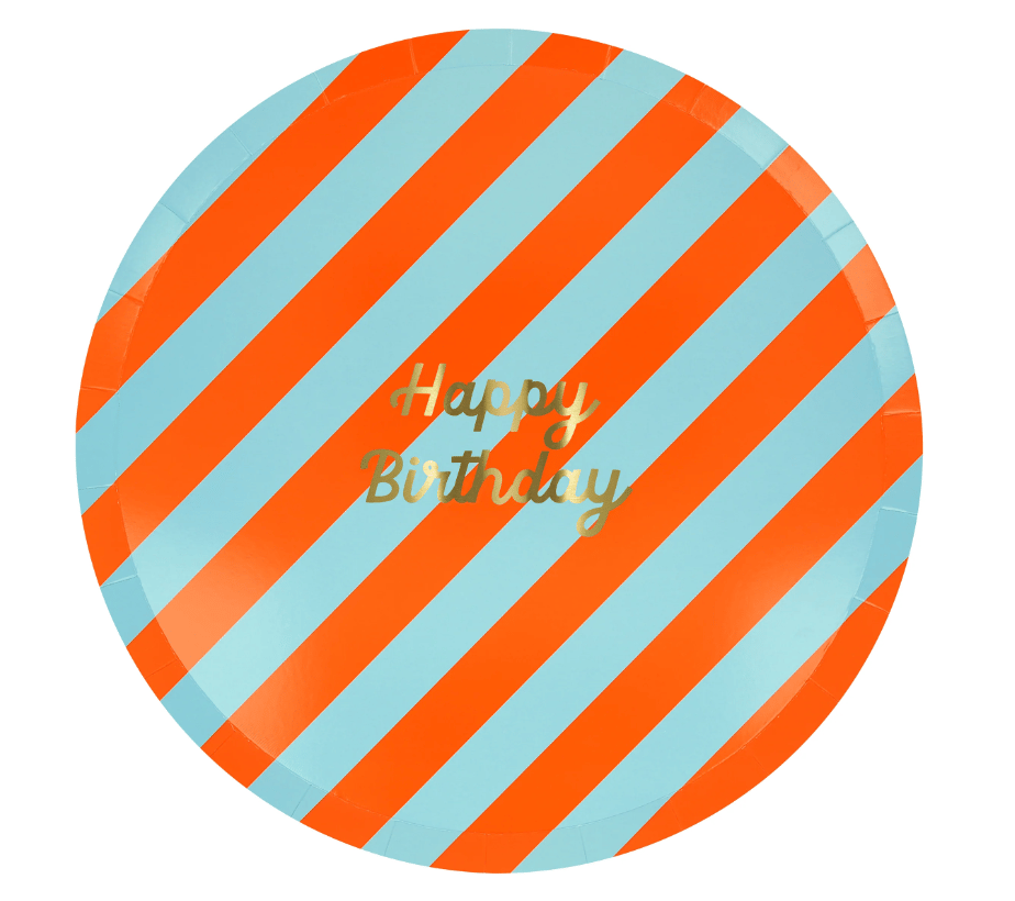 Meri Meri - Stripe Happy Birthday Dinner Plates - Çizgili Happy Birthday Tabaklar (L) (x8)