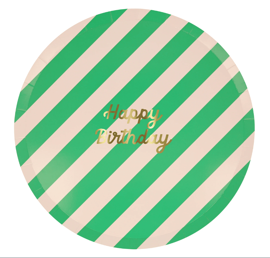Meri Meri - Stripe Happy Birthday Dinner Plates - Çizgili Happy Birthday Tabaklar (L) (x8)