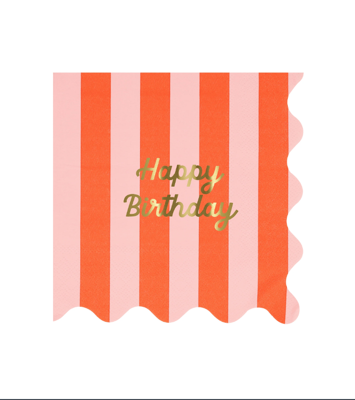Meri Meri - Stripe Happy Birthday Large Napkins - Çizgili Happy Birthday Peçeteler (L) (x16)