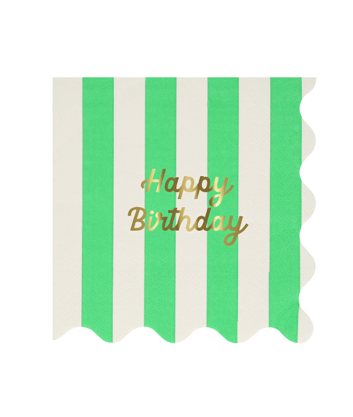 Meri Meri - Stripe Happy Birthday Large Napkins - Çizgili Happy Birthday Peçeteler (L) (x16)