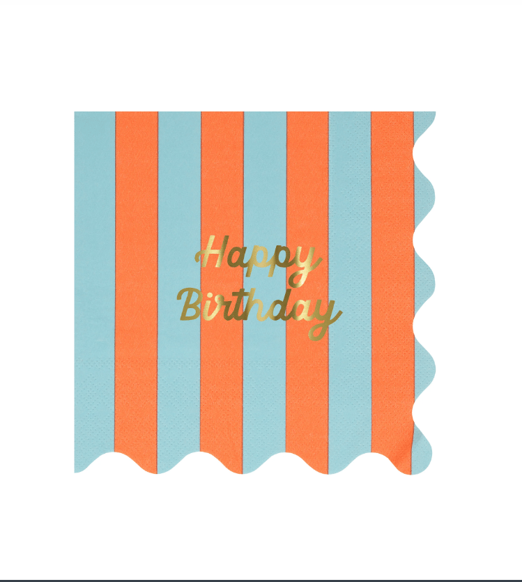 Meri Meri - Stripe Happy Birthday Large Napkins - Çizgili Happy Birthday Peçeteler (L) (x16)