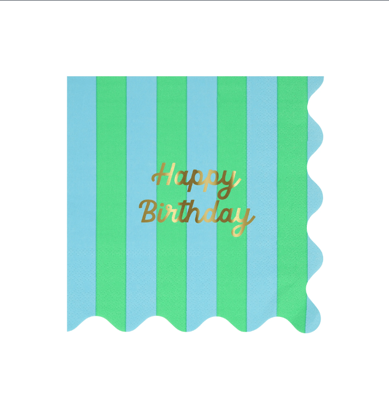 Meri Meri - Stripe Happy Birthday Large Napkins - Çizgili Happy Birthday Peçeteler (L) (x16)