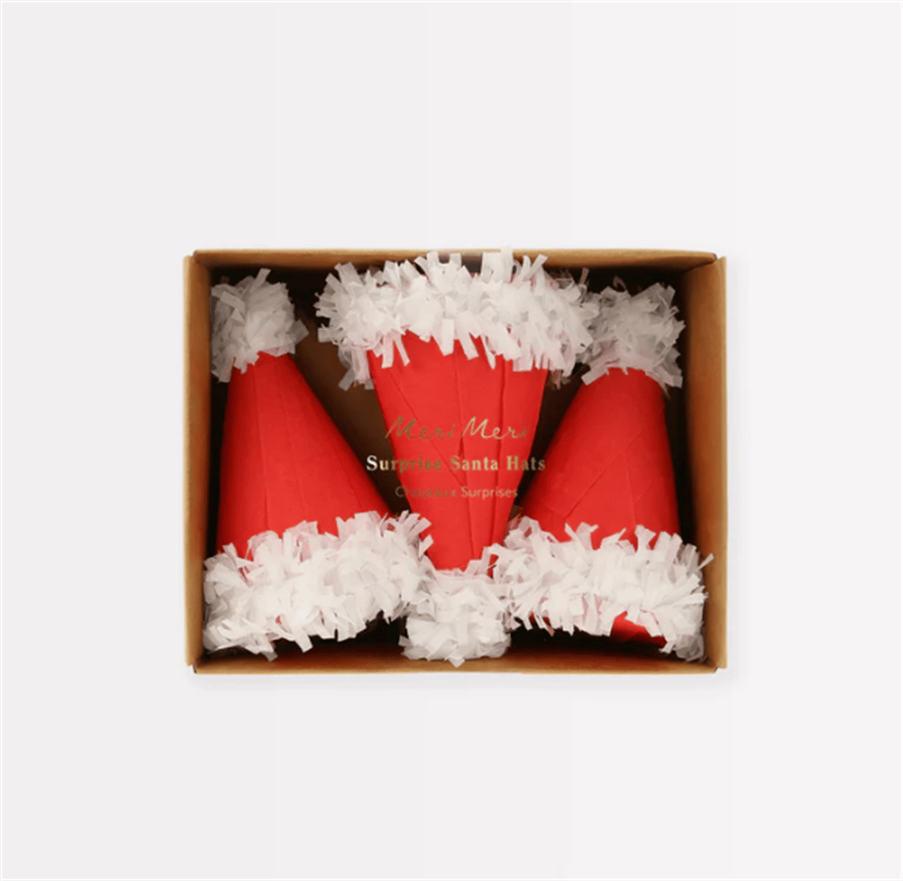 Meri Meri - Surprise Santa Hats - Süprizli Noel Baba Şapkalar (3'Lü)