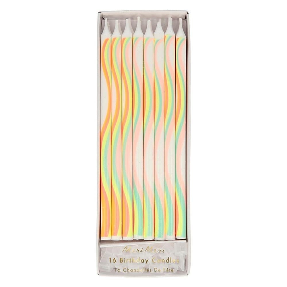 Meri Meri - Tapered Rainbow Candles - Gökkuşağı Desenli Mumlar