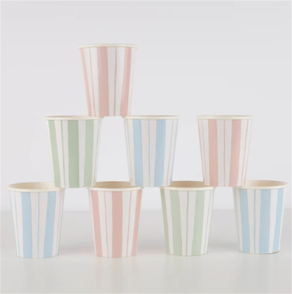 Meri Meri - Ticking Stripe Cups - Kalın Çizgili Bardaklar - 8'li