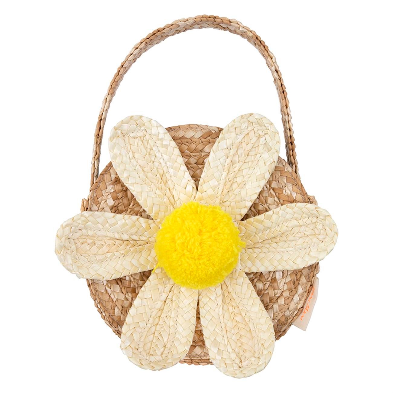 Meri Meri - White Daisy Straw Bag - Beyaz Papatyalı Hasır Çanta