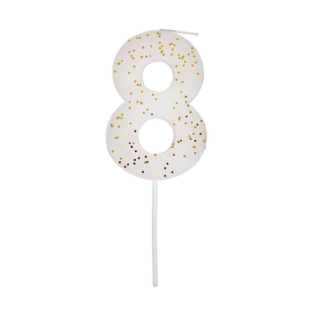 Meri Meri - White Number 8 Candle - 8 Numara Beyaz Mum