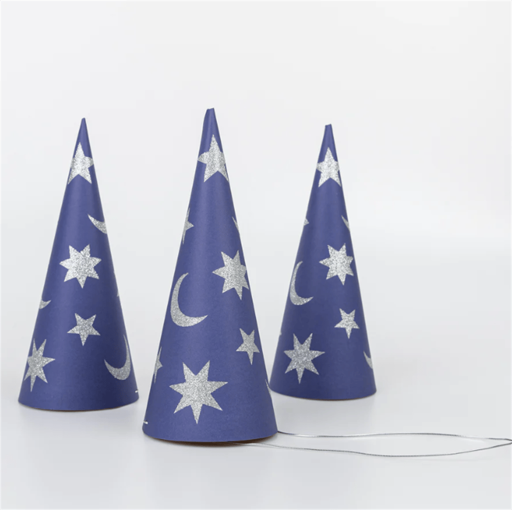 Meri Meri - Wizard Party Hats & Wands - Sihirbaz Parti Şapkaları & Sihirli Değnekler (6'Lı)