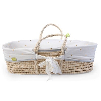 Hasır Bebek Sepeti (Moses Basket) Gold Dots