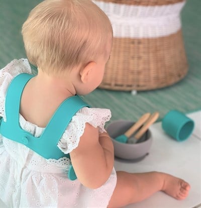 OiOi OiOi Silikon Mama Önlüğü, Aqua Green Önlük ve Bereler