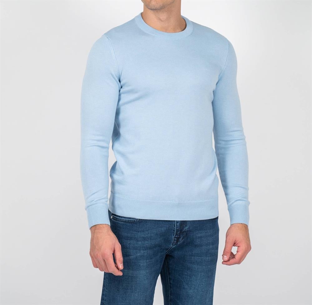 Açık Mavi Erkek Bisiklet Yaka Triko Slim Fit Pamuklu Kazak NCS JEANS 3002