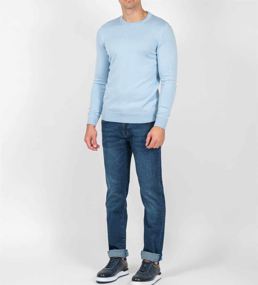 Açık Mavi Erkek Bisiklet Yaka Triko Slim Fit Pamuklu Kazak NCS JEANS 3002