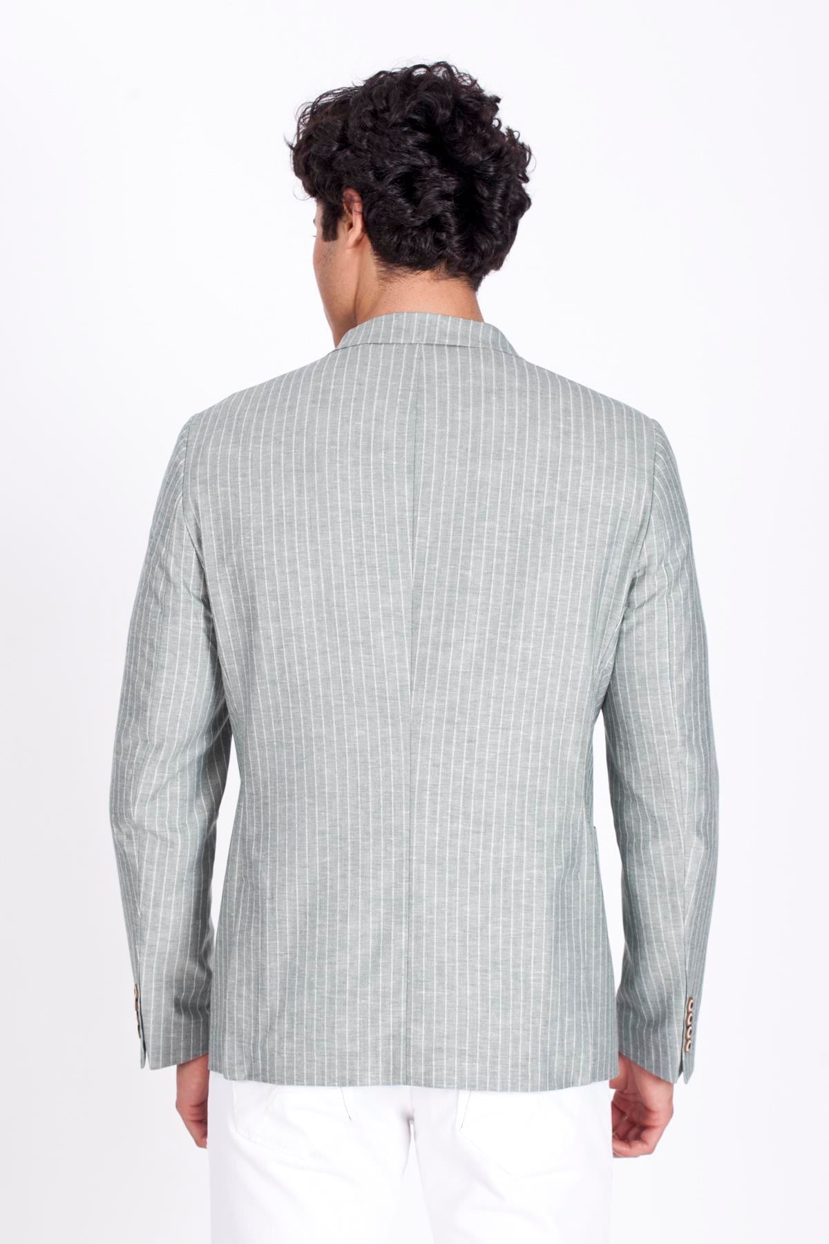 Erkek Casual Haki Slim Fit Dar Kesim Mono Yaka Blazer Ceket 4865