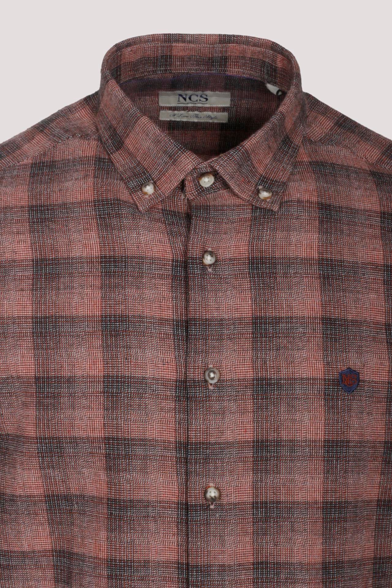 Erkek Gömlek Kiremit Uzun Kol Ekose Kareli Flanel Yün Tuşeli Slim Fit Düğmeli Yaka Shirt NCS JEANS 7266