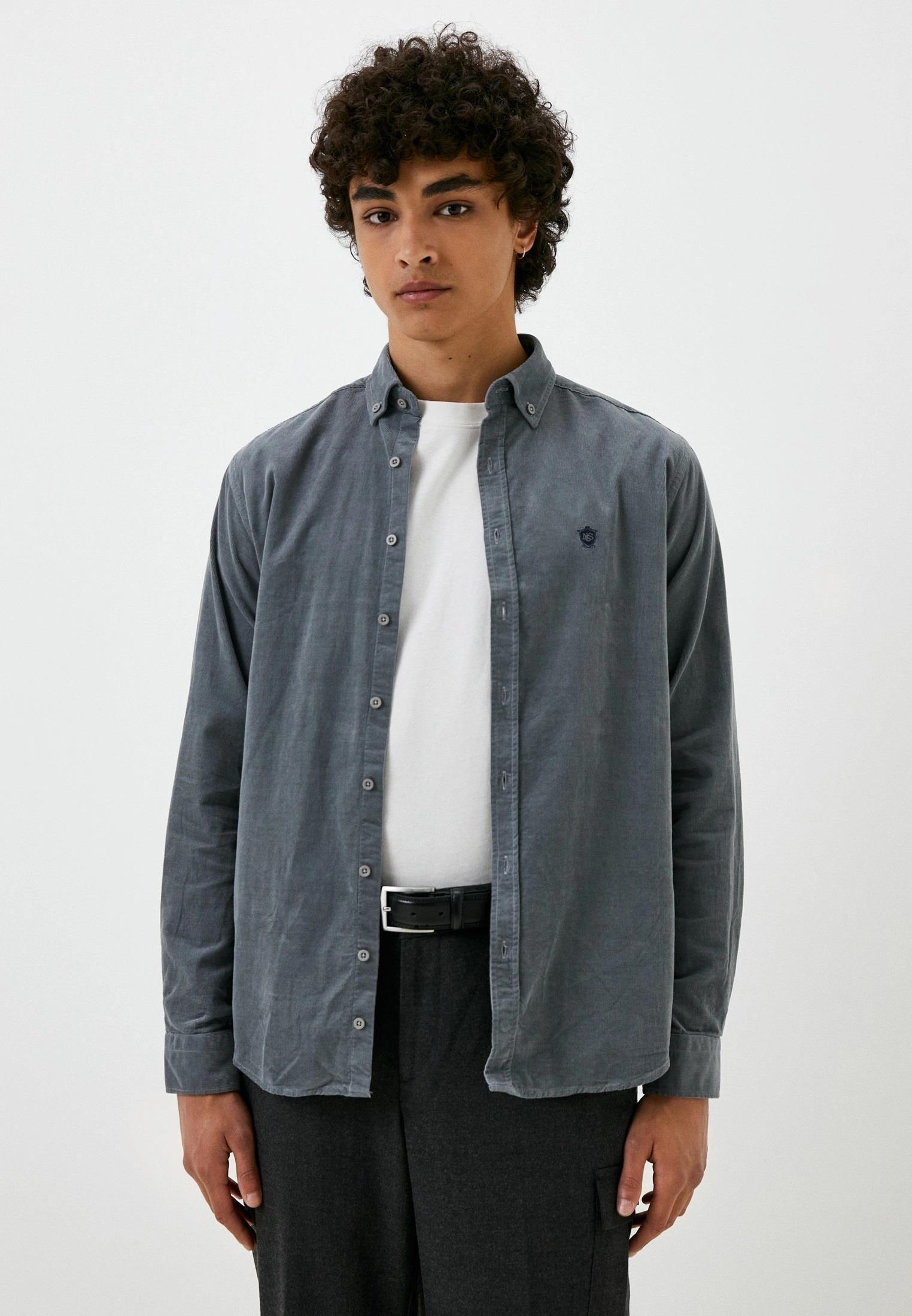 Erkek Kadife Gömlek GRİ %100 Pamuk Düğmeli Yaka Slim Fit Logo Detaylı Gömlek NCS JEANS 7980