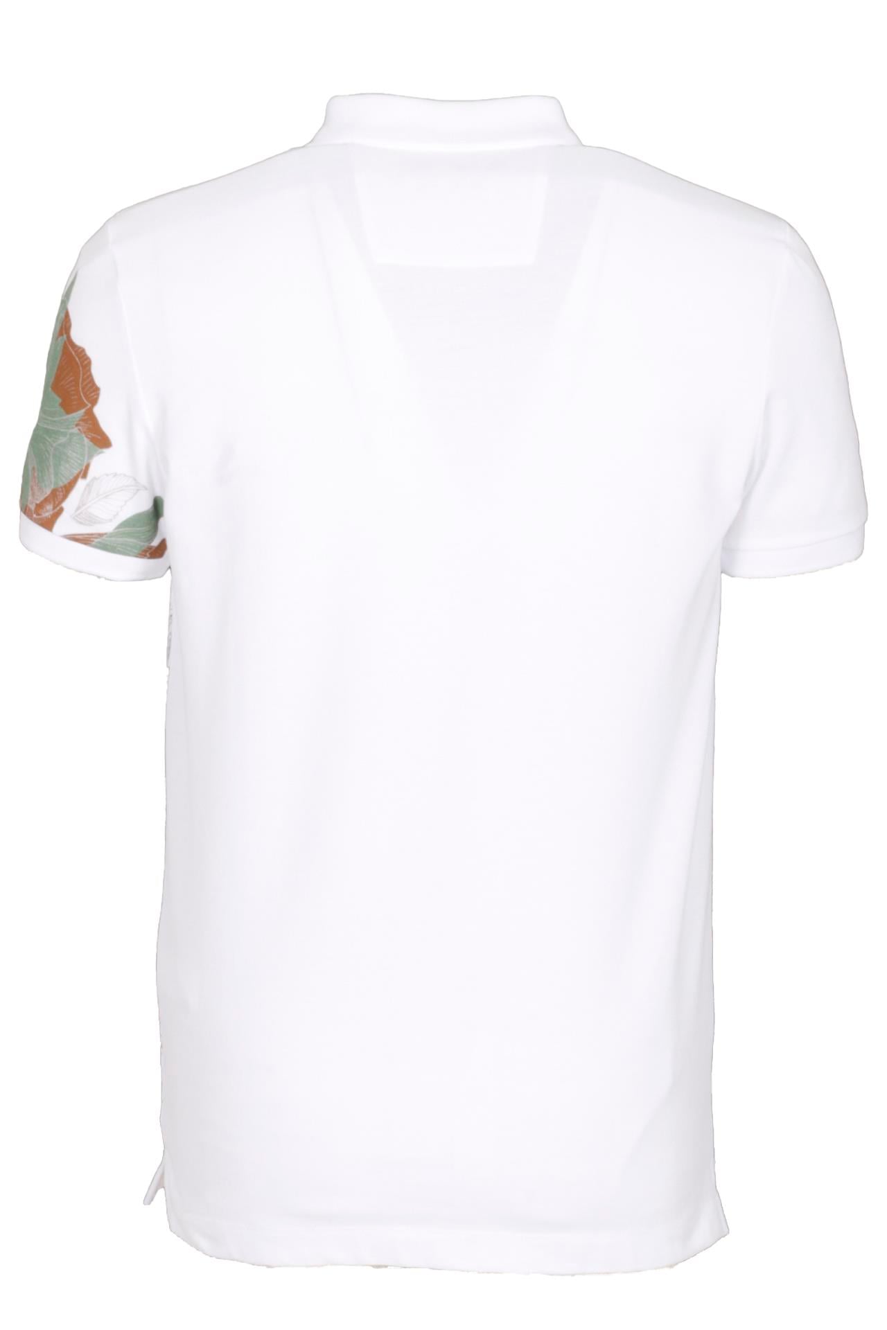 Erkek Polo Yaka Tişört Beyaz %100 Pamuk Slim Fit Ribana'lı Kol Floral Desenli T-shirt NCS JEANS 1189