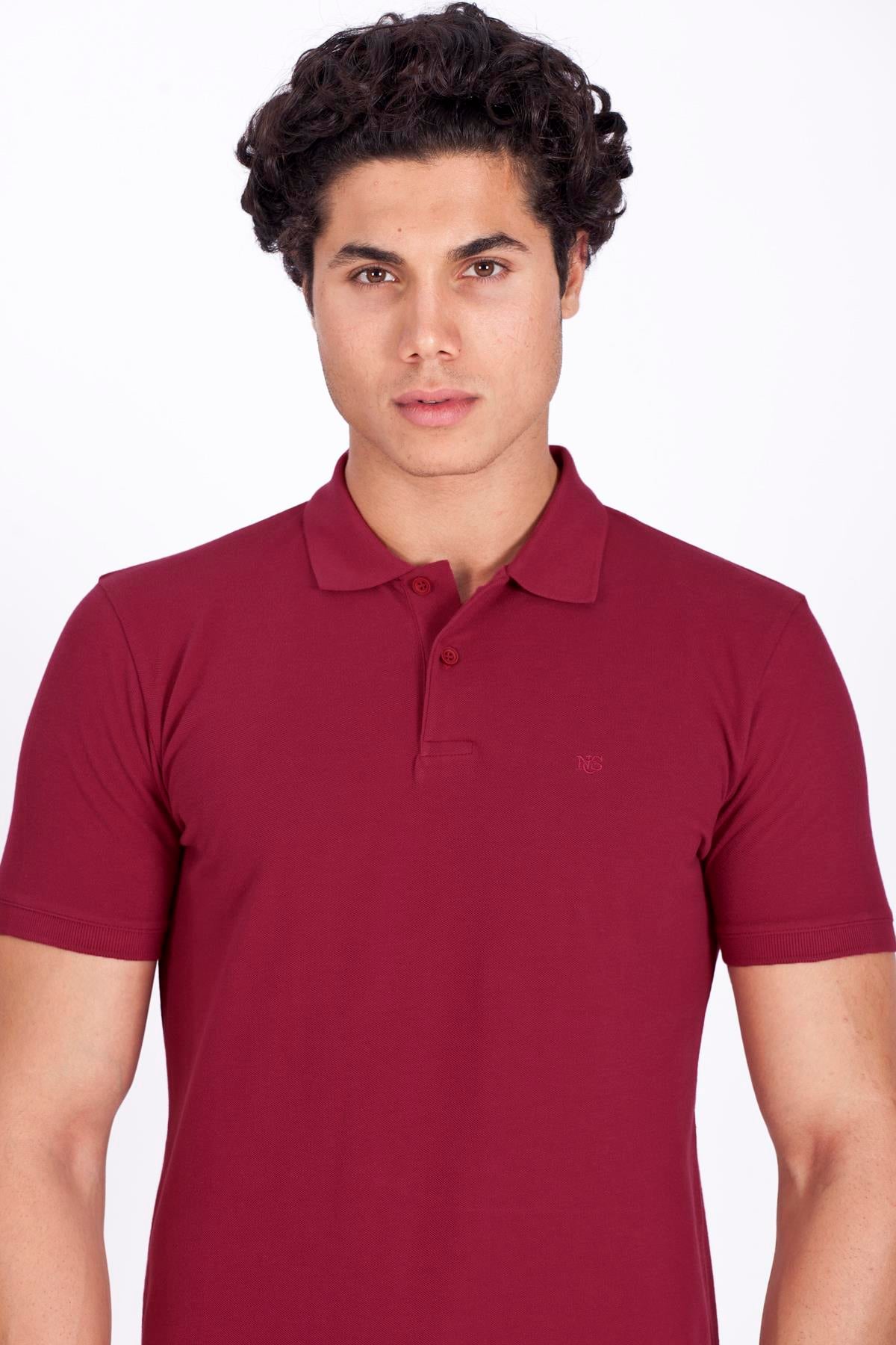 Erkek Polo Yaka Tişört Bordo %100 Pamuk Slim Fit POLO T-SHİRT NCS JEANS 1055