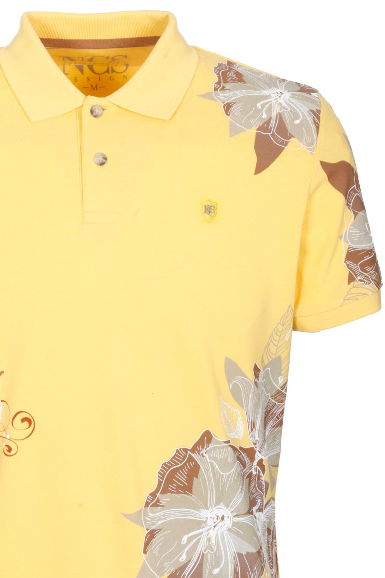 Erkek Polo Yaka Tişört SARI %100 Pamuk Slim Fit Ribana'lı Kol Floral Desenli T-shirt NCS JEANS 1189