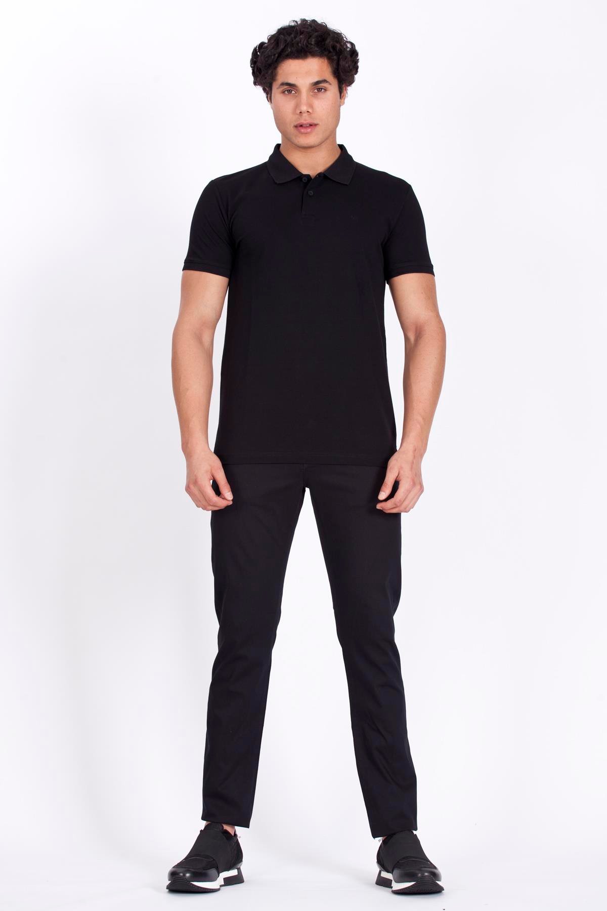Erkek Polo Yaka Tişört Siyah %100 Pamuk Slim Fit POLO T-SHİRT NCS JEANS 1055