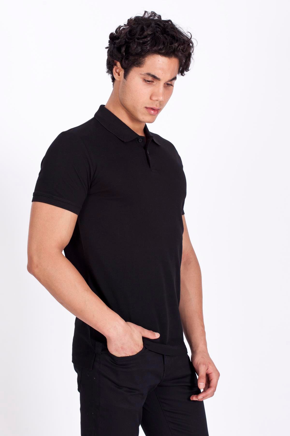 Erkek Polo Yaka Tişört Siyah %100 Pamuk Slim Fit POLO T-SHİRT NCS JEANS 1055
