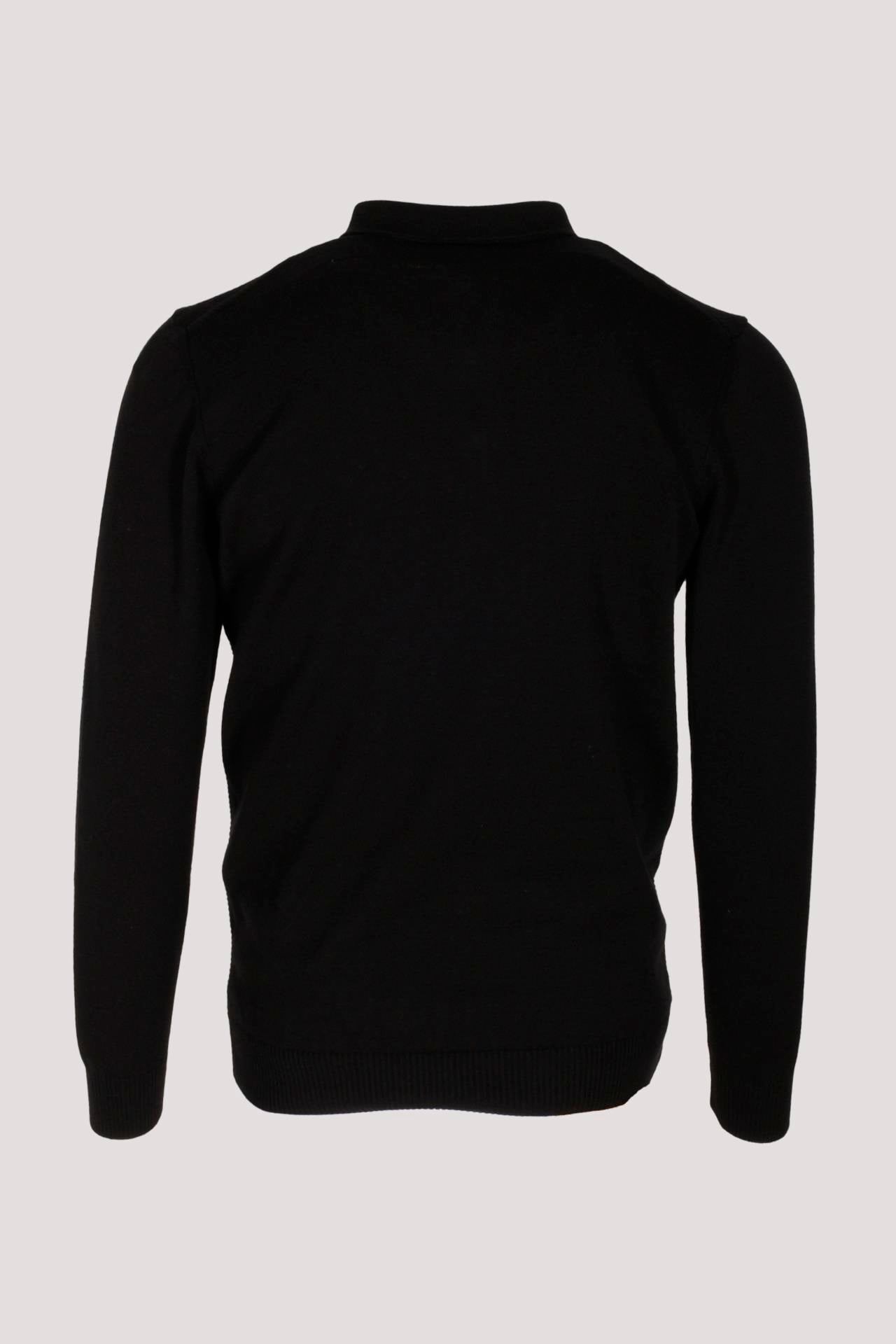 Erkek Polo Yaka Triko Siyah Slim Fit Yarım Fermuarlı Balık Sırt Desenli Pamuklu Kazak NCS JEANS 3006