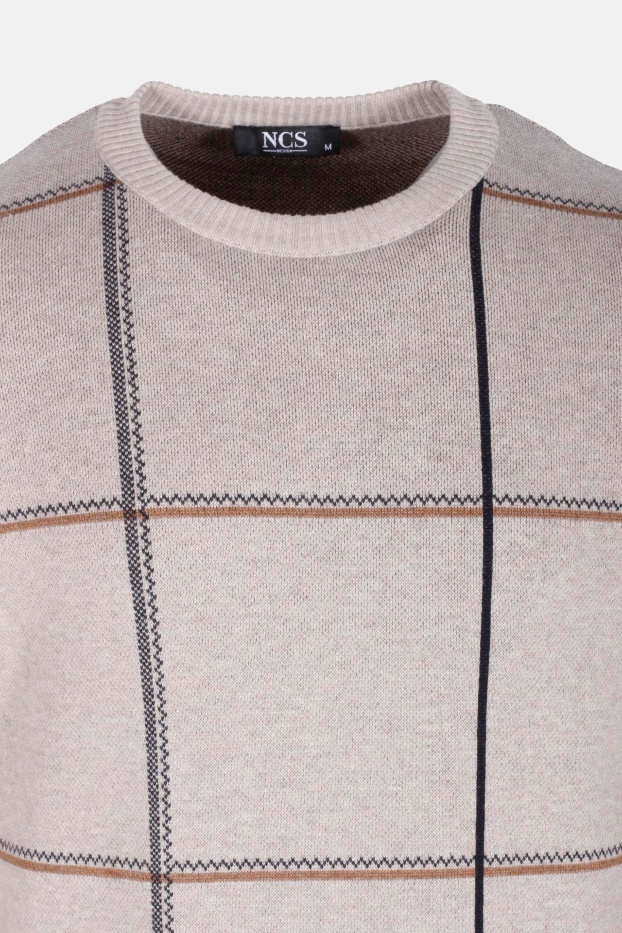 Erkek Triko Bej Bisiklet Yaka Desenli Slim Fit Pamuklu Kazak NCS JEANS 3744
