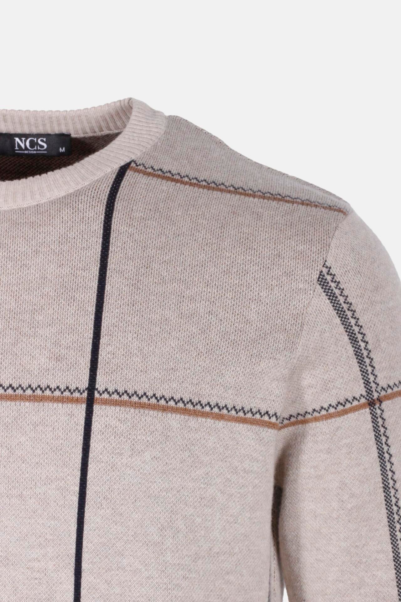 Erkek Triko Bej Bisiklet Yaka Desenli Slim Fit Pamuklu Kazak NCS JEANS 3744