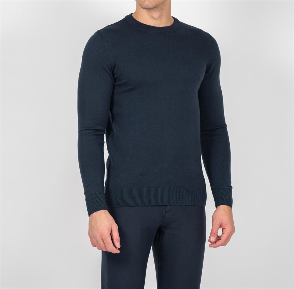 Lacivert Erkek Bisiklet Yaka Triko Slim Fit Pamuklu Kazak NCS JEANS 3002