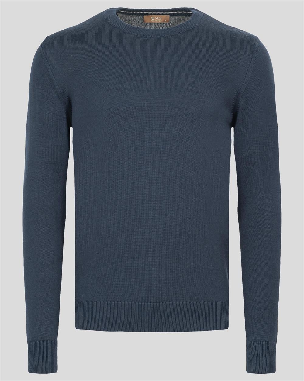 Lacivert Erkek Bisiklet Yaka Triko Slim Fit Pamuklu Kazak NCS JEANS 3002