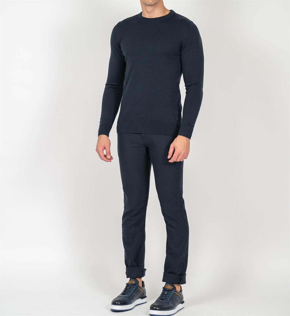 Lacivert Erkek Bisiklet Yaka Triko Slim Fit Pamuklu Kazak NCS JEANS 3002