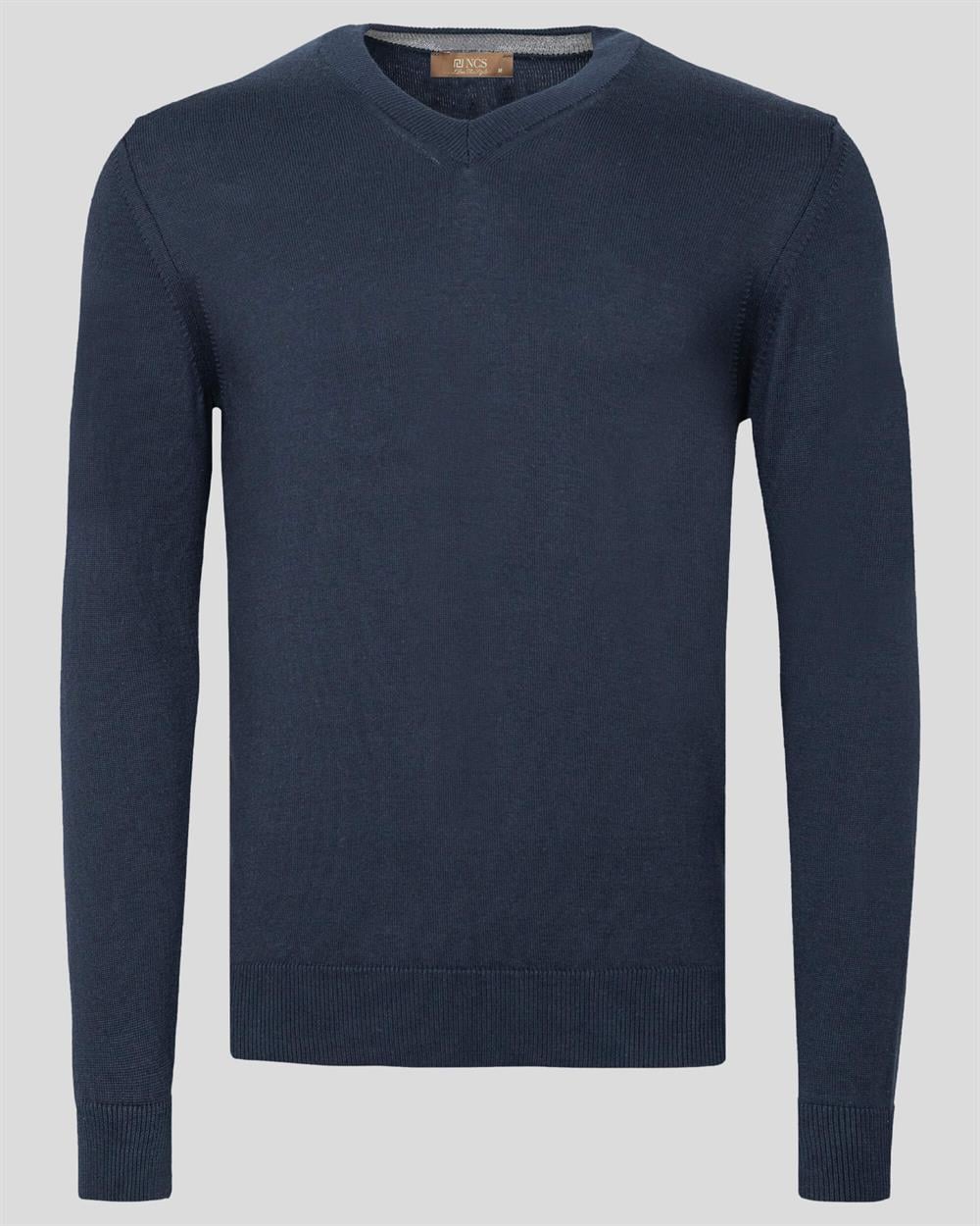 Lacivert Erkek V Yaka Triko Slim Fit Pamuklu Kazak NCS JEANS 3002