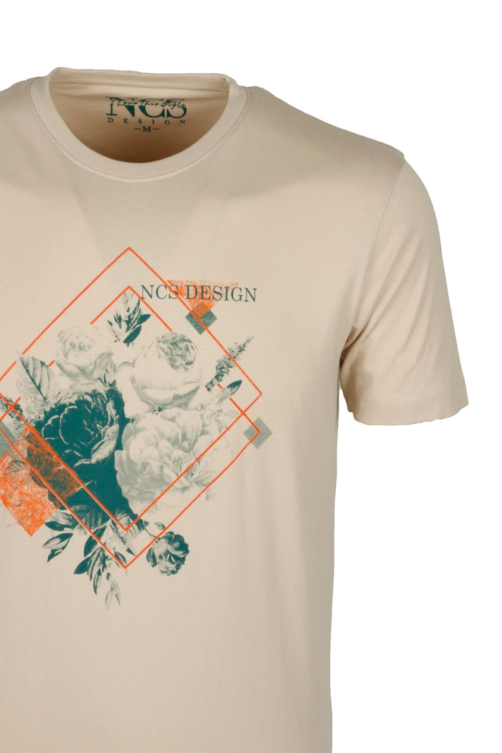 Ncs Bej Bisiklet Yaka Baskılı Slim Fit T-shirt Ncs 1194