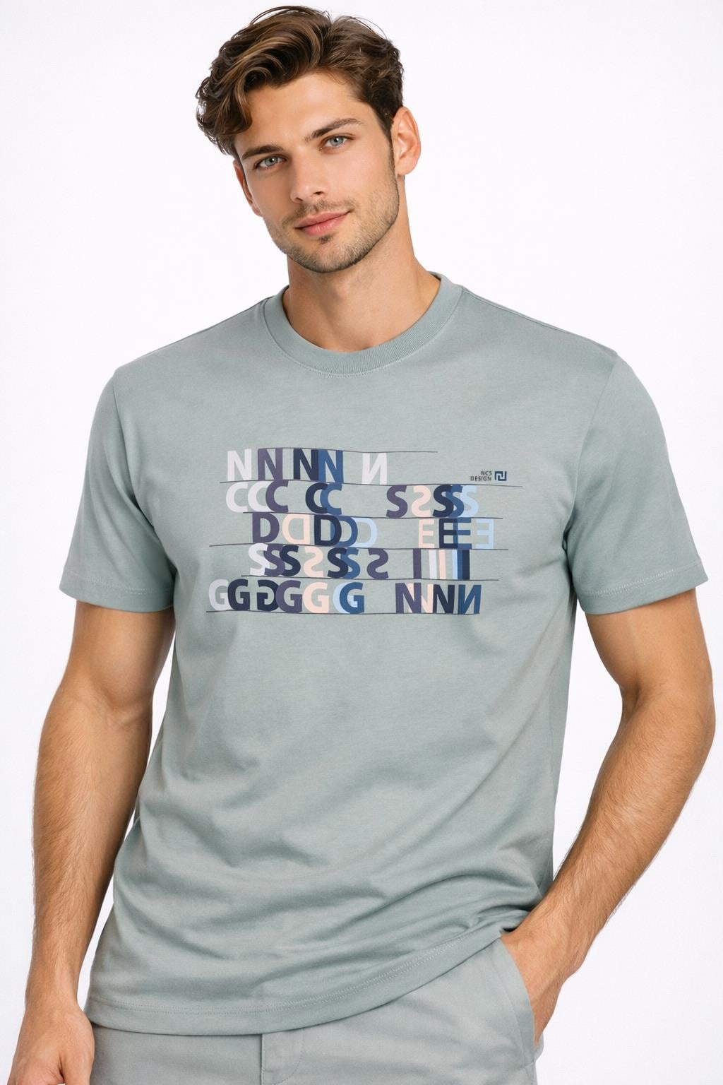NCS JEANSErkek Tişört Bisiklet Yaka Açık Yeşil Slim Fit Baskılı T-shirt NCS JEANS 12951295