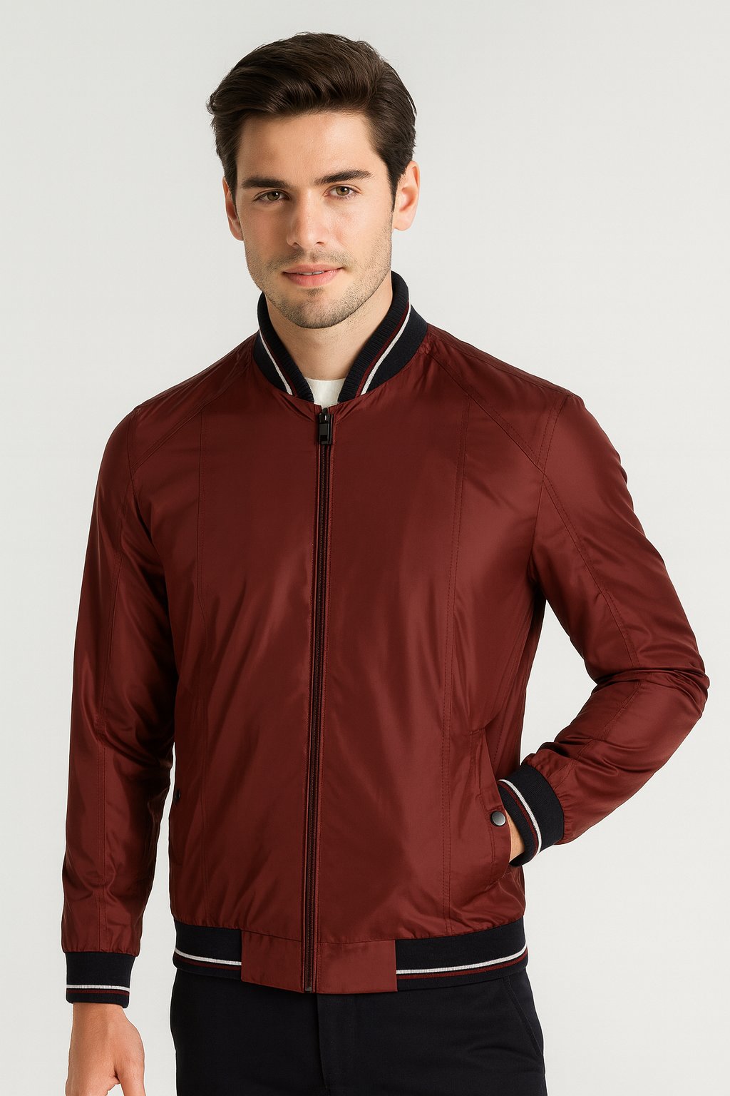 NCS JEANSErkek Bordo Ribanalı Slim Fit Bomber Ceket Baharlık ve Mevsimlik Jeans 49864986