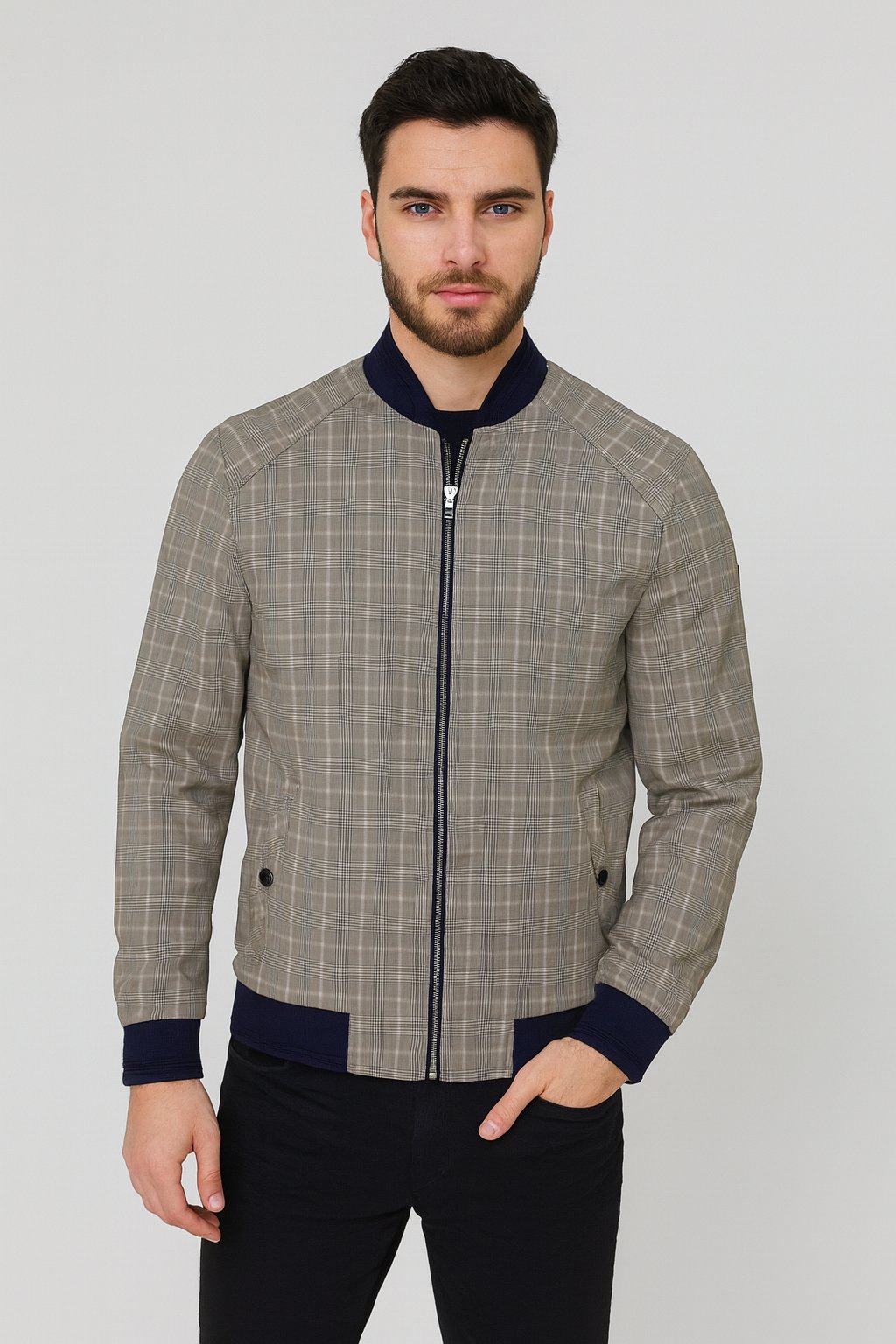 NCS JEANSErkek Camel Bomber Ceket Keten Karışım Slim Fit Ekose Kare Desenli Ribana İnce Astar Ceket NCS JEANS 49844984