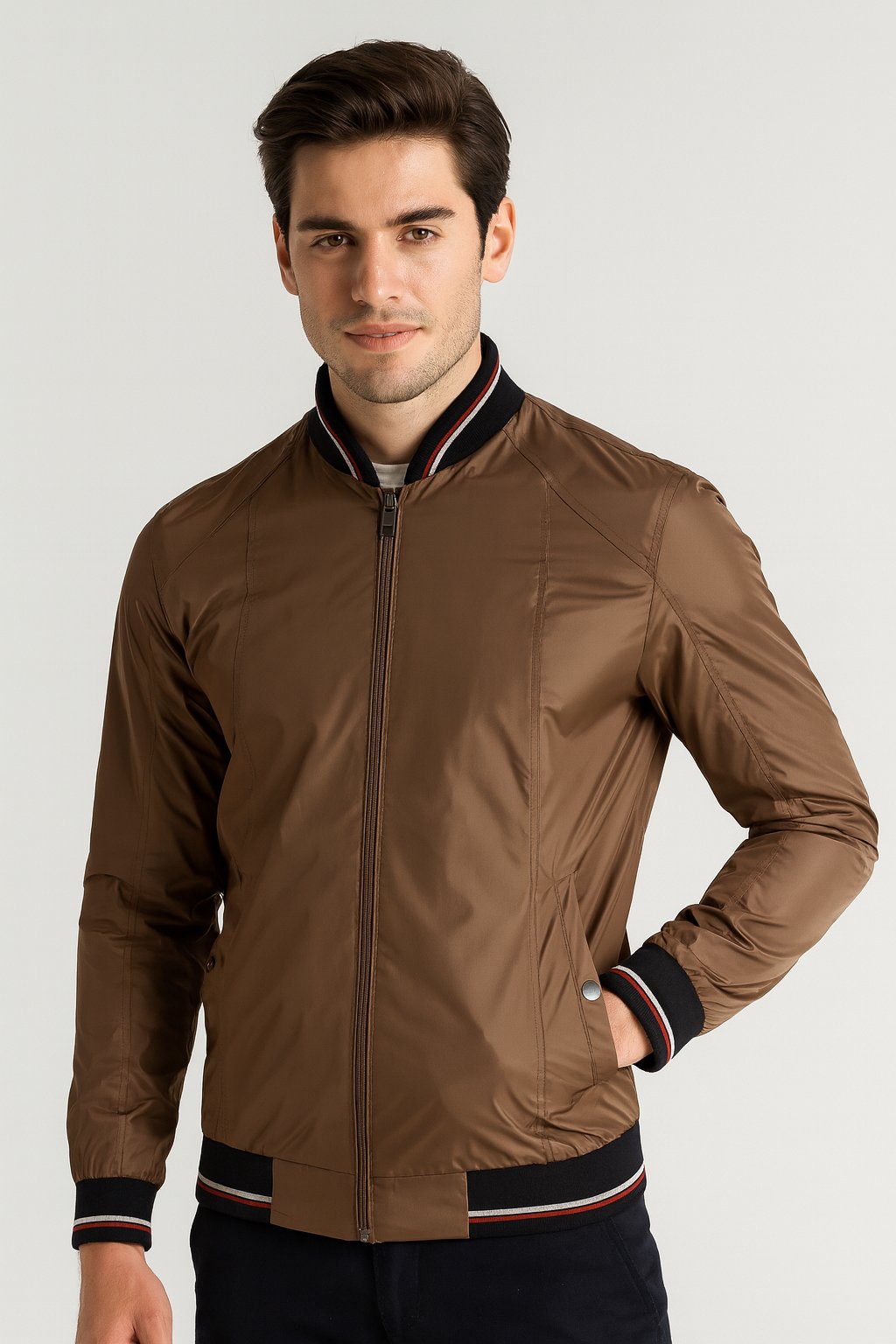 NCS JEANSErkek Vizon Ribanalı Slim Fit Bomber Ceket Baharlık ve Mevsimlik Jeans 49864986