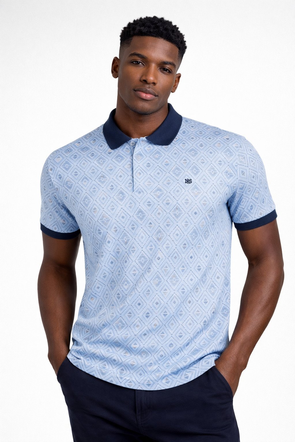 NCS JEANSErkek Mavi Baskılı Slim Fit Dar Kesim Polo Yaka %100 Pamuk T-shirt Ncs Jeans 19891989
