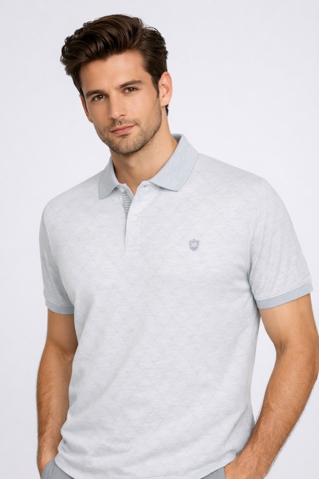 NCS JEANSErkek Polo Yaka Tişört Mavi Dokulu %100 Pamuk Slim Fit Ribanalı Kol T-shirt NCS JEANS 12501250