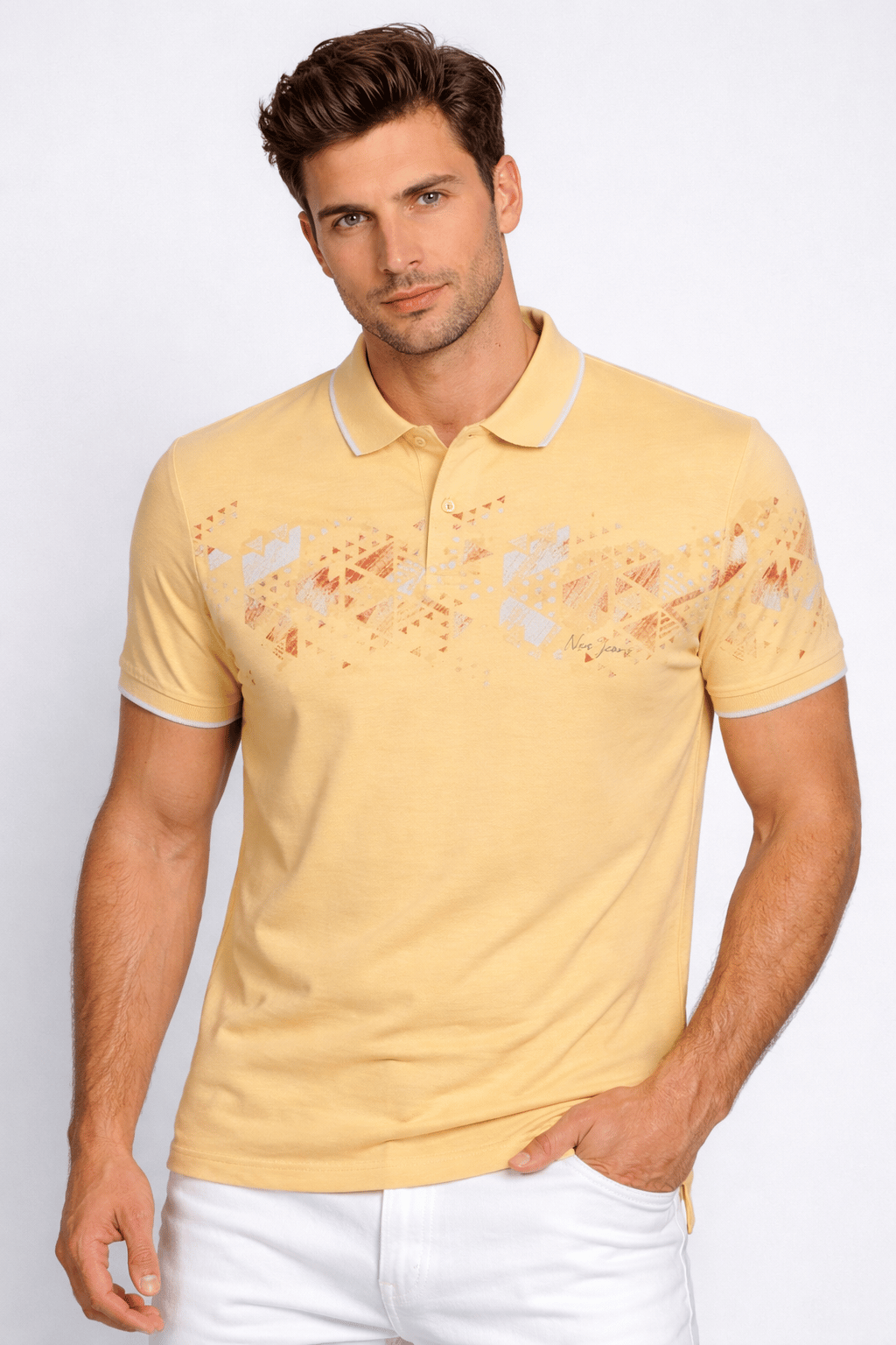 NCS JEANSErkek Polo Yaka Tişört Sarı Slim Fit Ribanalı %100 Pamuk Desenli T-shirt NCS JEANS 12141214