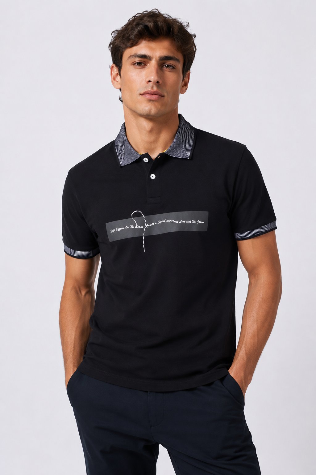 NCS JEANSNcs Erkek Polo Yaka T-shirt %100 Pamuk Slim Fit Jakarlı Baskılı T-shirt NCS JEANS 12801280