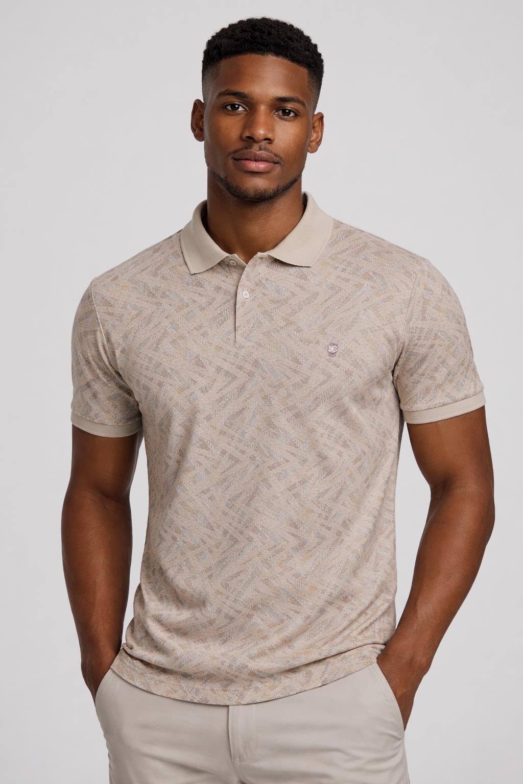 NCS JEANSErkek Polo Yaka Tişört Vizon Slim Fit Ribanalı Kol Pamuklu Baskılı T-shirt NCS JEANS 12541254