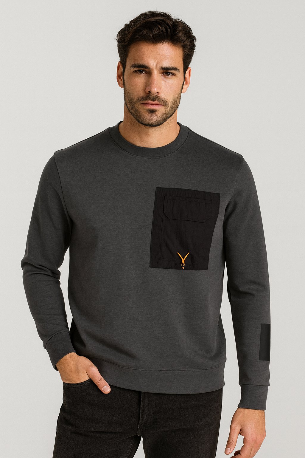 NCS JEANS Erkek Sweatshirt Füme Ön Cep Detaylı Relaxed Fit Double Face Crewneck NCS JEANS 1640